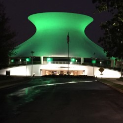 James S. McDonnell Planetarium glowing GREEN for the Earth Day Festival.