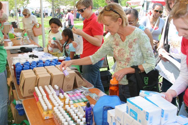 Attendees of the St. Louis Earth Day Festival who complete the Earth Day Challenge get an eco-friendly prize like fair trade chocolate, CFL bulbs, natural soaps and BPA-free water bottles.